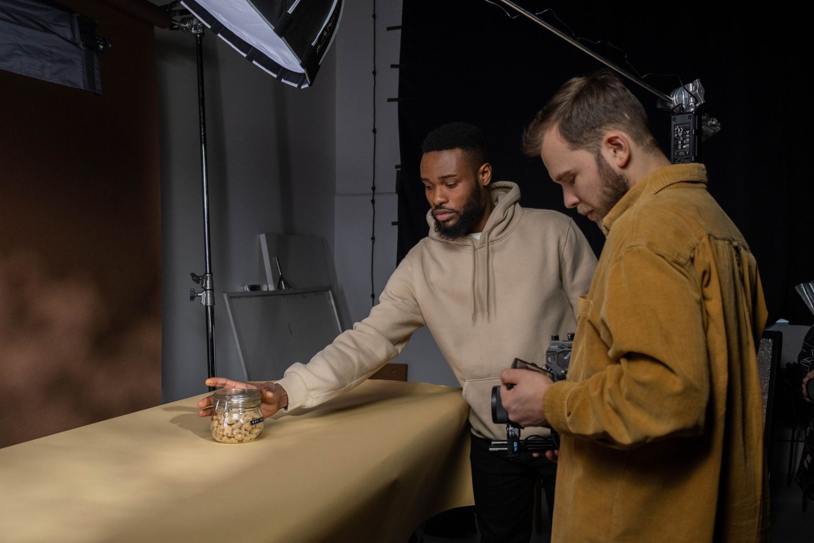 Photographers preparing a product shoot